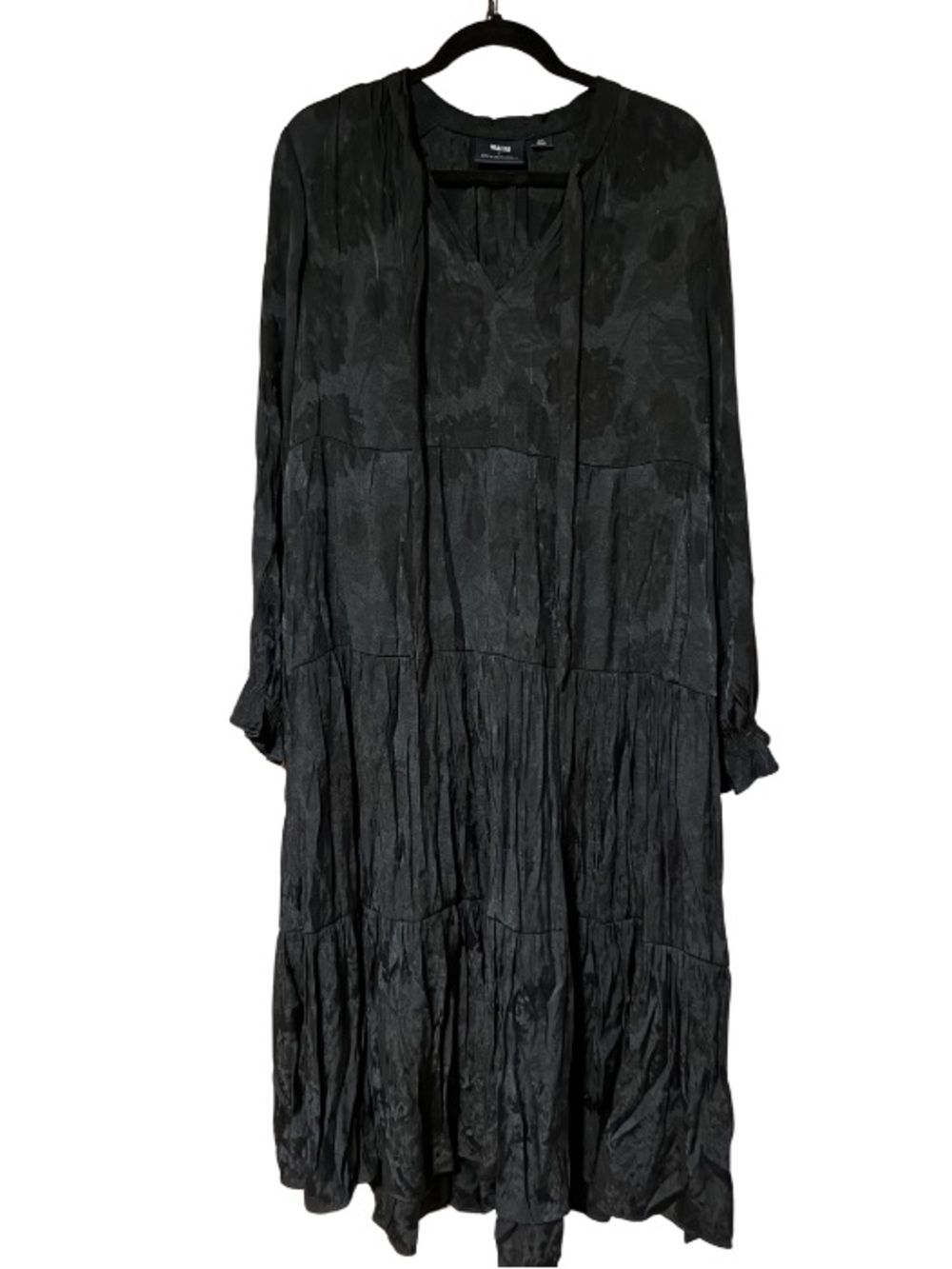 Anthropologie Black Long-Sleeve Tiered Midi Dress